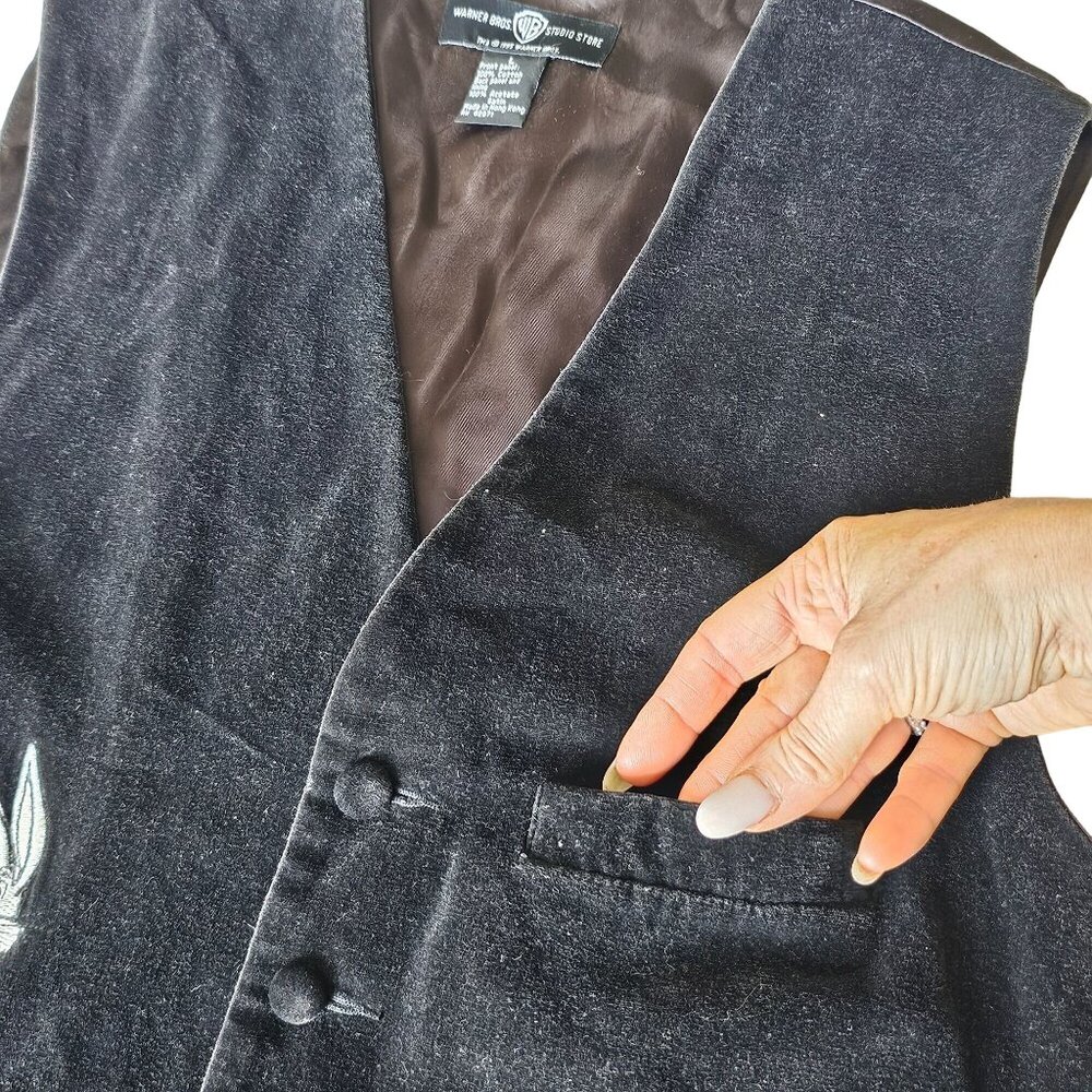 Vintage Velveteen Men's Black Warner Brothers Bugs Bunny Vest adjustable size L - Picture 12 of 15